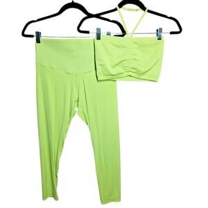 Aerie Offline neon green workout set size large high rise legging & halter bra